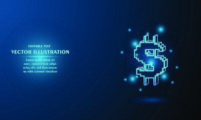Glow dollar on blue abstract background simple blue background Starlight background