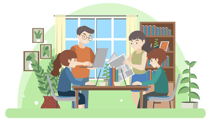 People working on computer at home