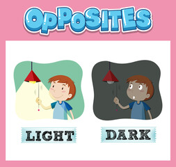 Opposite English words with light and dark