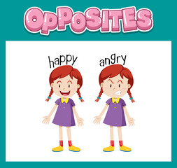 Opposite English words with happy and angry