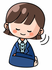 静かにうなずくスーツ姿の女性のイラスト