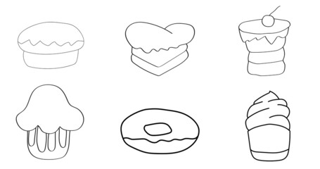 Sketch cake set brushes isolated on white background for art design