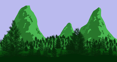 Fototapeta premium Beautiful mountain cartoon landscape illustration