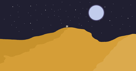 Night in desert. Yellow big dunes illustration