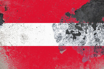 Flag of austria painted on a distressed old concrete wall surface