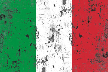 Flag of italy painted on a damaged old concrete wall surface