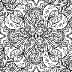 Black and white abstract doodles seamless pattern.