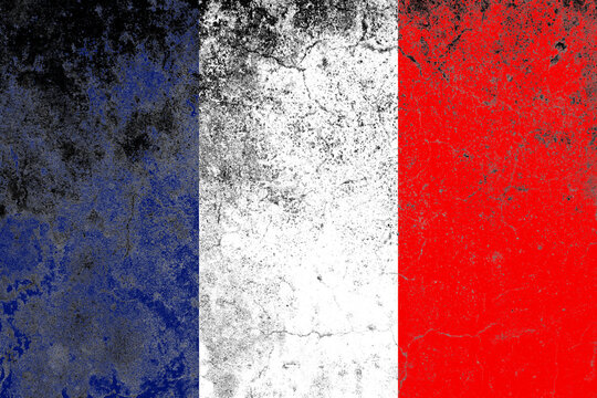 France flag on a grungy old concrete wall surface
