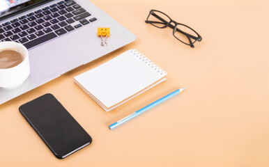 Computer, phone, laptop on a solid background