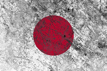 Rustic flag of japan painted on a distressed old metal sheet