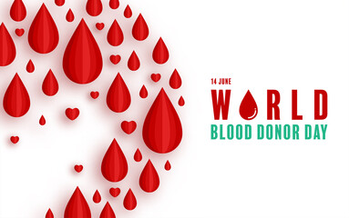 World Blood Donor Day, June 14th with blood bag transferring blood concept paper cut..