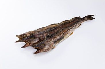 3 dried pollack on white background