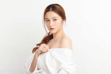 Beautiful young asian woman with clean fresh skin on white background, Face care, Facial treatment, Cosmetology, beauty and spa, Asian women portrait.