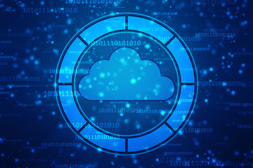 2d illustration of Cloud computing, Digital Cloud computing Concept background. Cyber technology, internet data storage, database and data server concept