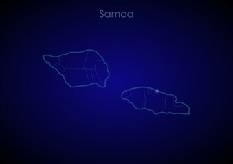 Samoa concept map with glowing cities and network covering the country, map of Samoa suitable for technology or innovation or internet concepts.