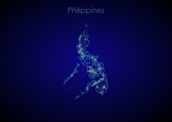 Philippines concept map with glowing cities and network covering the country, map of Philippines suitable for technology or innovation or internet concepts.