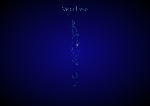 Maldives concept map with glowing cities and network covering the country, map of Maldives suitable for technology or innovation or internet concepts.