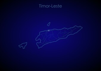 Timor-Leste concept map with glowing cities and network covering the country, map of Timor-Leste suitable for technology or innovation or internet concepts.