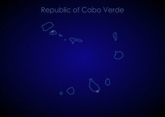 Republic of Cabo Verde concept map with glowing cities and network covering the country, map of Republic of Cabo Verde suitable for technology or innovation or internet concepts.