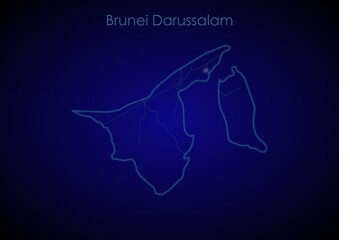Brunei Darussalam concept map with glowing cities and network covering the country, map of Brunei Darussalam suitable for technology or innovation or internet concepts.
