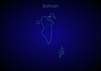 Bahrain concept map with glowing cities and network covering the country, map of Bahrain suitable for technology or innovation or internet concepts.