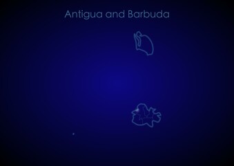 Antigua and Barbuda concept map with glowing cities and network covering the country, map of Antigua and Barbuda suitable for technology or innovation or internet concepts.