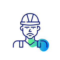 Construction contractor wearing a hard hat and overall. Pixel perfect, editable stroke line art icon