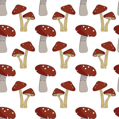 Seamless pattern red mushroom with white background