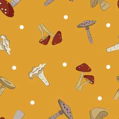 Seamless pattern mushroom with orange background
