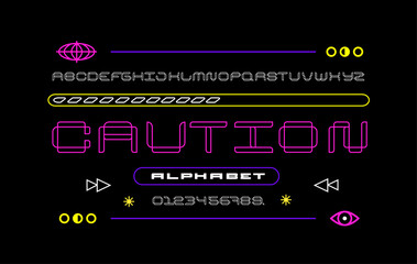 Trendy minimal line font. Cyber display type. Modern alphabet. Futuristic interface design. Vector typography illustration