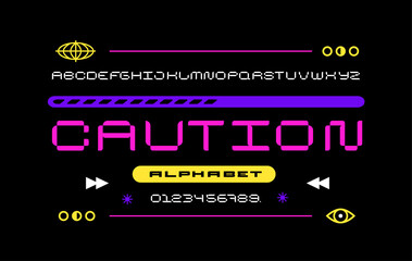 Stylish low font. Cyber display type. Modern alphabet. Futuristic interface design. Vector typography