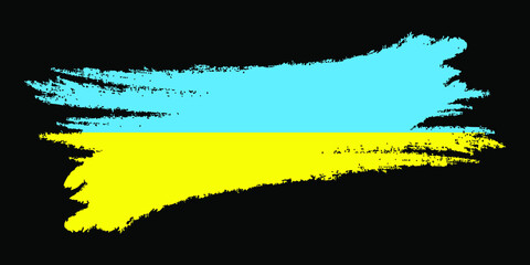 Patriotic of Ukraine flag in brush stroke effect. Vector illustration isolated on black background.