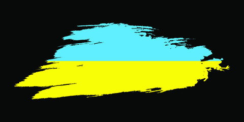 Patriotic of Ukraine flag in brush stroke effect. Vector illustration isolated on black background.