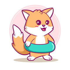 Cute fox at summer with swimming ring cartoon vector