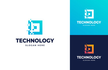 Pixel box data tech shipping storage vector logo design, Digital media mosaic square logo design
