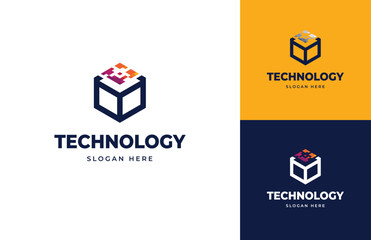 Geometric pixels box data media digital information vector logo design, Creative tech box quick delivery logo design