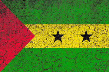 Painted flag of sao tome and principe on a distressed old concrete wall surface