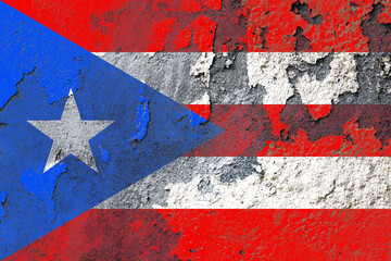 Puerto rico flag painted on a damaged old wall surface
