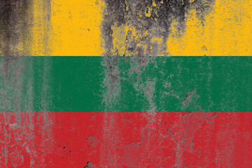 Lithuania flag painted on a grungy old concrete wall surface