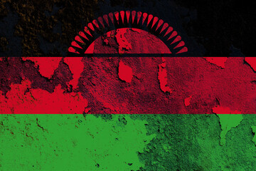 Malawi flag painted on a damaged old wall surface