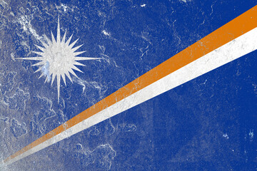 Marshall islands flag painted on a damaged old rustic concrete wall surface