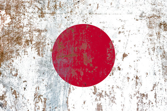 Japan flag painted on a rustic old industrial metal sheet