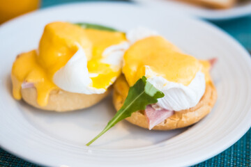 Delicious breakfast with eggs Benedict