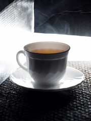 minimalistic white porcelain teapot and cups for tea drinking for two