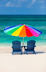 Bahamas Travel vacation beach sun loungers with umbrella