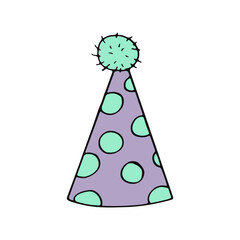 party hat with circles. hand drawn doodle style. vector, minimalism, trendy color 2022. festive funny.