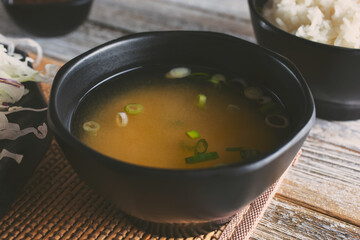A view of a miso soup bowl