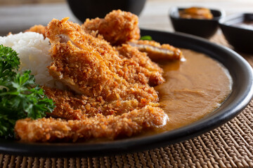 A closeup view of a plate of chicken katsu.