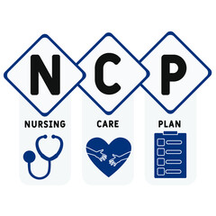 NCP Nursing Care Plan acronym. medical concept background.  vector illustration concept with keywords and icons. lettering illustration with icons for web banner, flyer, landing 