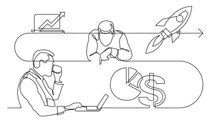 business concept continuous line drawing illustration of work process in vector format